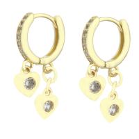 Cubic Zirconia Micro Pave Brass Earring Heart gold color plated micro pave cubic zirconia & for woman 27mm Sold By Pair