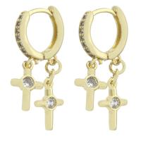 Cubic Zirconia Micro Pave Brass Earring, Cross, gold color plated, micro pave cubic zirconia & for woman, 30mm, Sold By Pair