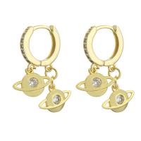 Boucles d'oreilles en laiton zircon cubique pavent, Placage de couleur d'or, pavé de micro zircon & pour femme, 28mm, Vendu par paire