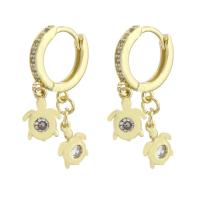 Cubic Zirconia Micro Pave Brass Earring Turtle gold color plated micro pave cubic zirconia & for woman 29mm Sold By Pair