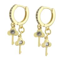 Cubic Zirconia Micro Pave Brass Earring, Key, gold color plated, micro pave cubic zirconia & for woman, 30.50mm, Sold By Pair