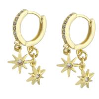 Cubic Zirconia Micro Pave Brass Earring Eight Point Star gold color plated micro pave cubic zirconia & for woman 28mm Sold By Pair