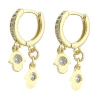 Cubic Zirconia Micro Pave Brass Earring Hand gold color plated micro pave cubic zirconia & for woman 27mm Sold By Pair