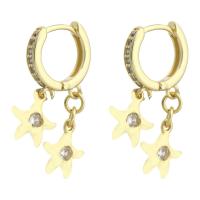 Boucles d'oreilles en laiton zircon cubique pavent, étoile de mer, Placage de couleur d'or, pavé de micro zircon & pour femme, 29mm, Vendu par paire