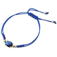 Bracelet cubique en laiton zircon pavent, avec cordon de polyester, Placage de couleur d'or, Réglable & teints & pavé de micro zircon & pour femme, bleu, Longueur:Environ 9 pouce, Vendu par PC
