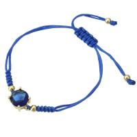 Bracelet cubique en laiton zircon pavent, avec cordon de polyester, Placage de couleur d'or, Réglable & teints & pavé de micro zircon & pour femme, bleu, 29x33mm, Longueur:Environ 9 pouce, Vendu par PC