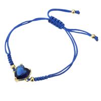 Cubic Zirconia Micro Pave Brass Bracelet, with Polyester Cord, gold color plated, Adjustable & dyed & micro pave cubic zirconia & for woman, blue, Length:Approx 9 Inch, Sold By PC