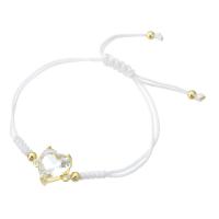 Cubic Zirconia Micro Pave Brass Bracelet, with Polyester Cord, gold color plated, Adjustable & micro pave cubic zirconia & for woman, white, Length:Approx 9 Inch, Sold By PC