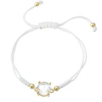 Cubic Zirconia Micro Pave Brass Bracelet, with Polyester Cord, gold color plated, Adjustable & micro pave cubic zirconia & for woman, white, Length:Approx 9 Inch, Sold By PC