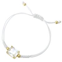 Bracelet cubique en laiton zircon pavent, avec cordon de polyester, Placage de couleur d'or, Réglable & pavé de micro zircon & pour femme, blanc, Longueur Environ 9 pouce, Vendu par PC