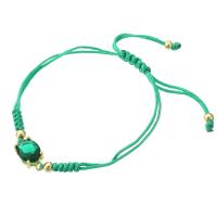 Bracelet cubique en laiton zircon pavent, avec cordon de polyester, Placage de couleur d'or, Réglable & teints & pavé de micro zircon & pour femme, vert, Longueur:Environ 9 pouce, Vendu par PC