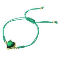 Cubic Zirconia Micro Pave Brass Bracelet with Polyester Cord gold color plated Adjustable & dyed & micro pave cubic zirconia & for woman green Length Approx 9 Inch Sold By PC