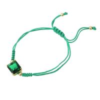 Terningformet Zirkon Micro Pave Messing armbånd, med Terylene Cord, guldfarve belagt, Justerbar & farvet & Micro Pave cubic zirconia & for kvinde, grøn, Længde Ca. 9 inch, Solgt af PC