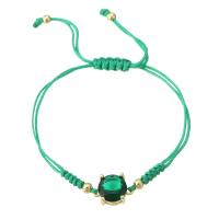 Bracelet cubique en laiton zircon pavent, avec cordon de polyester, Placage de couleur d'or, Réglable & teints & pavé de micro zircon & pour femme, vert, Longueur:Environ 9 pouce, Vendu par PC