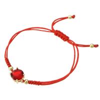 Cubic Zirconia Micro Pave Brass Bracelet, with Polyester Cord, gold color plated, Adjustable & dyed & micro pave cubic zirconia & for woman, red, Length:Approx 9 Inch, Sold By PC