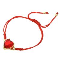 Bracelet cubique en laiton zircon pavent, avec cordon de polyester, Placage de couleur d'or, Réglable & teints & pavé de micro zircon & pour femme, rouge, Longueur:Environ 9 pouce, Vendu par PC