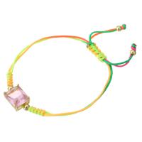 Terningformet Zirkon Micro Pave Messing armbånd, med Terylene Cord, guldfarve belagt, Justerbar & farvet & Micro Pave cubic zirconia & for kvinde, flerfarvede, Længde Ca. 9 inch, Solgt af PC