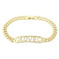 Cubic Zirconia Micro Pave Brass Bracelet, Alphabet Letter, gold color plated, Unisex & micro pave cubic zirconia & hollow, Length:Approx 7.4 Inch, Sold By PC