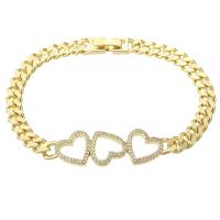 Cubic Zirconia Micro Pave Brass Bracelet, Heart, gold color plated, Unisex & micro pave cubic zirconia & hollow, Length:Approx 7.2 Inch, Sold By PC