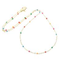 Brass Chain Necklace gold color plated Unisex & enamel multi-colored Length Approx 17.9 Inch Sold By PC