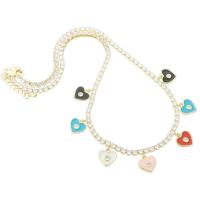 Cubic Zircon Micro Pave Brass Necklace, Heart, gold color plated, micro pave cubic zirconia & for woman & enamel, multi-colored, Length:Approx 18.5 Inch, Sold By PC