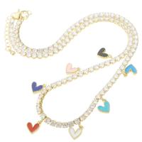 Cubic Zircon Micro Pave Brass Necklace, Heart, gold color plated, micro pave cubic zirconia & for woman & enamel, multi-colored, Length:Approx 18.7 Inch, Sold By PC