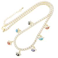 Cubic Zircon Micro Pave Brass Necklace, Eye, gold color plated, micro pave cubic zirconia & for woman & enamel, multi-colored, Length:Approx 18.5 Inch, Sold By PC