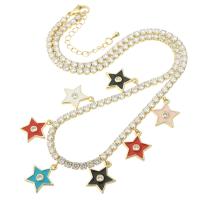 Cubic Zircon Micro Pave Brass Necklace, Star, gold color plated, micro pave cubic zirconia & for woman & enamel, multi-colored, Length:Approx 18.5 Inch, Sold By PC