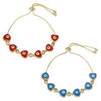 Evil Eye Jewelry Bracelet, Brass, Heart, gold color plated, micro pave cubic zirconia & for woman & enamel, more colors for choice, Length:Approx 11 Inch, Sold By PC
