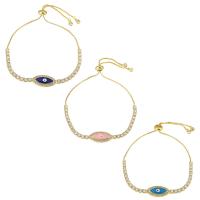 Evil Eye Jewelry Bracelet, Brass, gold color plated, Adjustable & micro pave cubic zirconia & for woman & enamel, more colors for choice, Length:Approx 11 Inch, Sold By PC