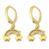 Huggie Hoop Drop Earring, Brass, Rainbow, gold color plated, micro pave cubic zirconia & for woman, 23mm, Sold By Pair