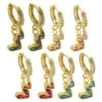 Huggie Hoop Drop Earring Brass Heart gold color plated micro pave cubic zirconia & for woman 30mm Sold By Pair