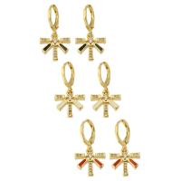 Huggie Hoop Drop Earring Brass gold color plated micro pave cubic zirconia & for woman & enamel 27mm Sold By Pair