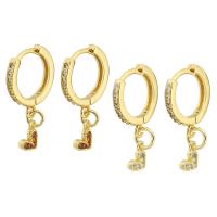 Huggie Hoop Drop Earring Brass Heart gold color plated micro pave cubic zirconia & for woman 23mm Sold By Pair