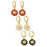 Huggie Hoop Drop Earring, Brass, gold color plated, micro pave cubic zirconia & for woman & enamel, more colors for choice, 28mm, Sold By Pair
