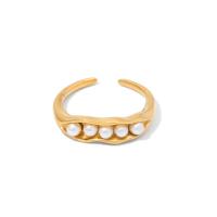 Stainless Steel Finger Ring 304 Stainless Steel with ABS Plastic Pearl Vacuum Ion Plating fashion jewelry & for woman golden Sold By PC