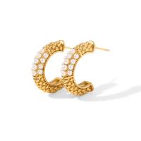 Boucle d'oreille de gaujon en acier inoxydable, Acier inoxydable 304, avec Plastique ABS perle, bijoux de mode & pour femme, doré, 21.20x4.70mm, Vendu par paire