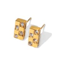 Stainless Steel Stud Earrings 304 Stainless Steel Vacuum Ion Plating fashion jewelry & micro pave cubic zirconia & for woman golden Sold By Pair