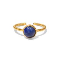 Natural Gemstone Finger Ring 304 Stainless Steel with Lapis Lazuli Vacuum Ion Plating fashion jewelry & for woman two different colored 8mm Sold By PC