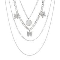 Multi Layer Necklace, Tibetan Style, with 7cm extender chain, Butterfly, platinum color plated, 4 pieces & fashion jewelry & for woman & with rhinestone, silver color, Length:70 cm, Sold By PC