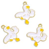 Tibetan Style Enamel Pendants, Duck, gold color plated, Unisex, white, nickel, lead & cadmium free, 21x25mm, Approx 100PCs/Bag, Sold By Bag
