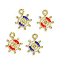 Tibetan Style Enamel Pendants, Ship Wheel, gold color plated, Unisex & with rhinestone, more colors for choice, nickel, lead & cadmium free, 10x14mm, Approx 100PCs/Bag, Sold By Bag