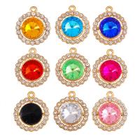 Crystal Pendants, Tibetan Style, with Crystal, Round, gold color plated, Unisex & with rhinestone, more colors for choice, nickel, lead & cadmium free, 16x19mm, Approx 100PCs/Bag, Sold By Bag