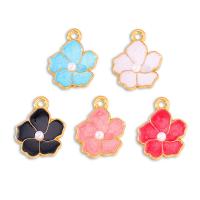 Tibetan Style Enamel Pendants, with Plastic Pearl, Flower, gold color plated, Unisex, more colors for choice, nickel, lead & cadmium free, 13x17mm, Approx 100PCs/Bag, Sold By Bag