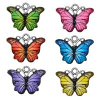 Tibetan Style Enamel Pendants, Butterfly, silver color plated, Unisex, more colors for choice, nickel, lead & cadmium free, 17x22mm, Approx 100PCs/Bag, Sold By Bag