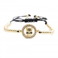 Cubic Zirconia Micro Pave Brass Bracelet, with Polyester Cord, Skull, gold color plated, Halloween Design & Unisex & adjustable & different styles for choice & micro pave cubic zirconia, golden, nickel, lead & cadmium free, Length:16-21 cm, Sold By PC