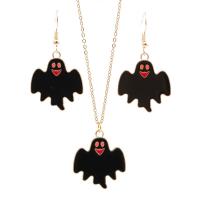 Tibetan Style Jewelry Set, earring & necklace, Ghost, gold color plated, Halloween Design & 2 pieces & different styles for choice & for woman & enamel, black, nickel, lead & cadmium free, 2PCs/Set, Sold By Set