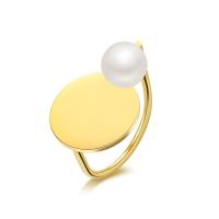 Titanium Steel Finger Ring, with Plastic Pearl, 14K gold plated, fashion jewelry & for woman, golden, 26mm, Sold By PC