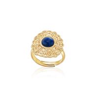 Stainless Steel Finger Ring Zinc Alloy with Lapis Lazuli gold color plated fashion jewelry & for woman golden nickel lead & cadmium free 18mm Sold By PC
