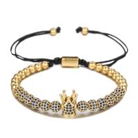 Cubic Zirconia Micro Pave Brass Bracelet with Nylon Cord Crown plated fashion jewelry & Unisex & adjustable & micro pave cubic zirconia nickel lead & cadmium free 6mm Length 18-28 cm Sold By PC